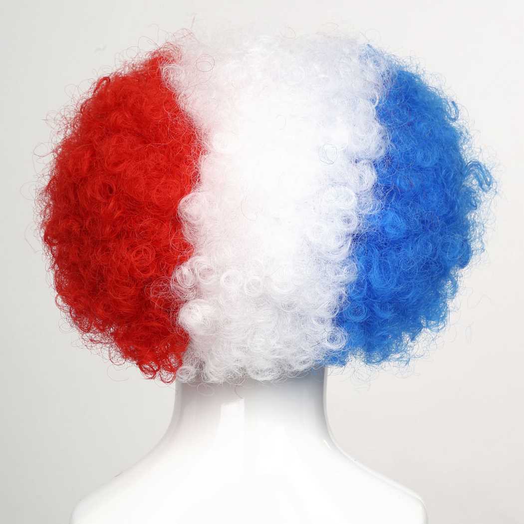 flagwigs, football wigs, fan wigs, afro wigs, mullet wigs, bob wigs, euro wigs,  premier league wigs,France Afro Wig 