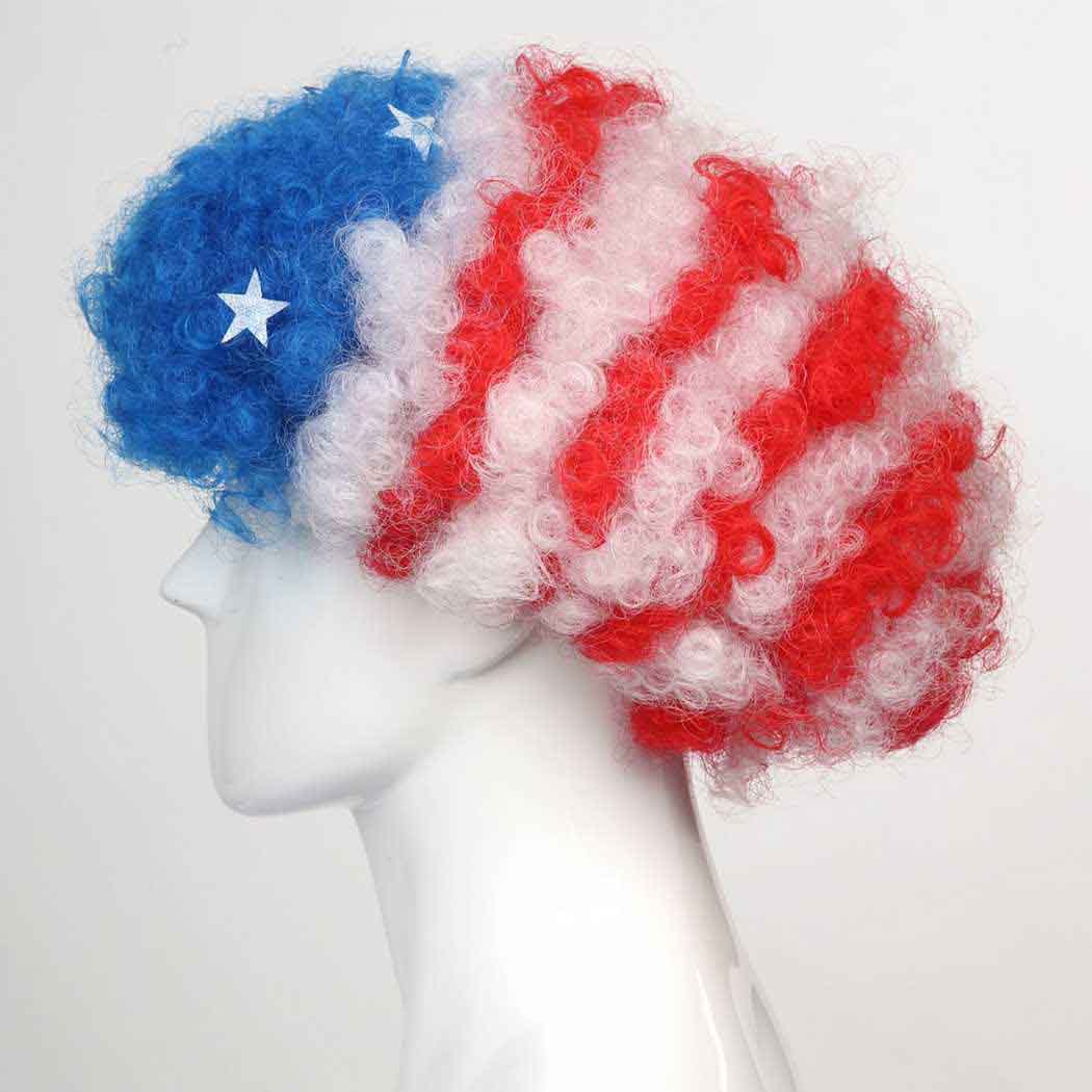 flagwigs, football wigs, fan wigs, afro wigs, mullet wigs, bob wigs, euro wigs,  premier league wigs,United States Afro Wig 
