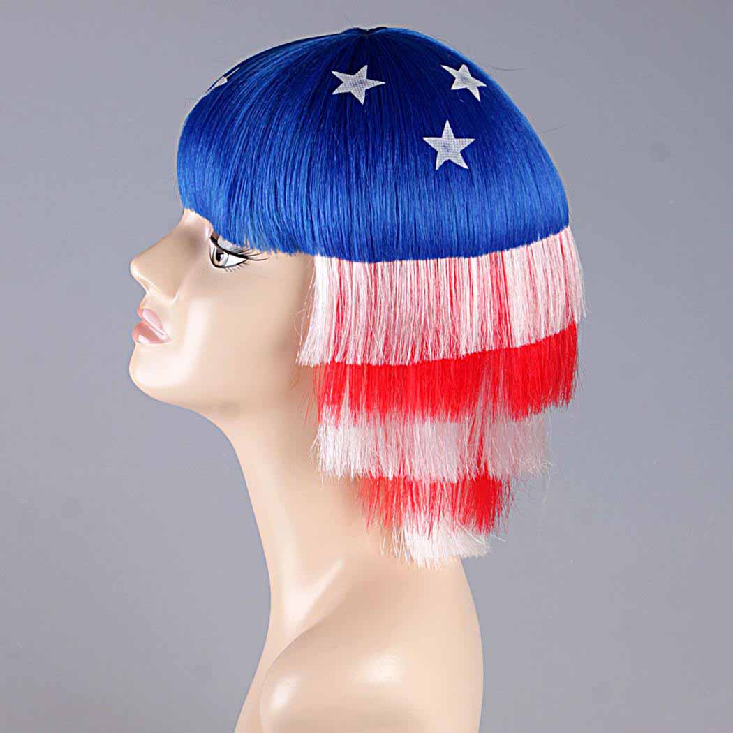 flagwigs, football wigs, fan wigs, afro wigs, mullet wigs, bob wigs, euro wigs,  premier league wigs,United States Bob Wig 