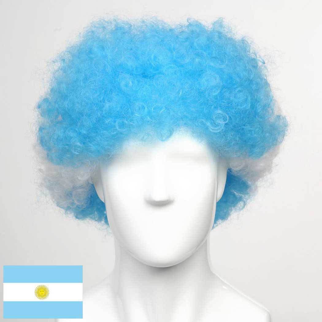 flagwigs, football wigs, fan wigs, afro wigs, mullet wigs, bob wigs, euro wigs,  premier league wigs,Argentina Afro Wig 