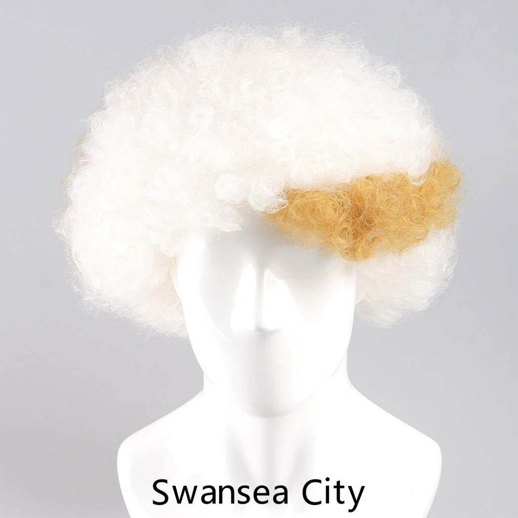 flagwigs, football wigs, fan wigs, afro wigs, mullet wigs, bob wigs, euro wigs,  premier league wigs,Swansea City Afro Wig